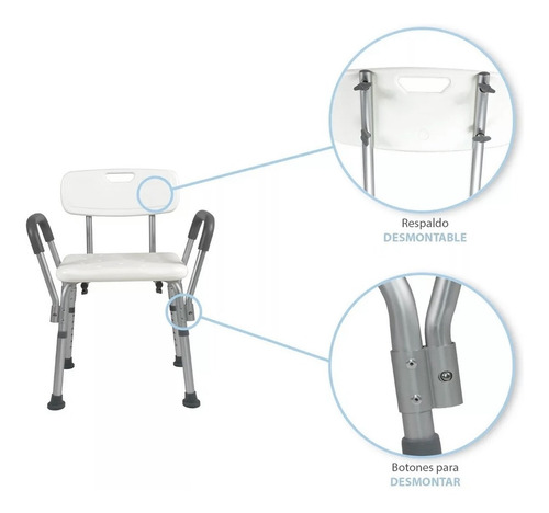 Silla Ducha De Aluminio Con Descansabrazos Altura Ajustable