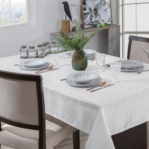 Toalha Mesa Jantar Retangular Impermeável 8 Lugares Cor Branco