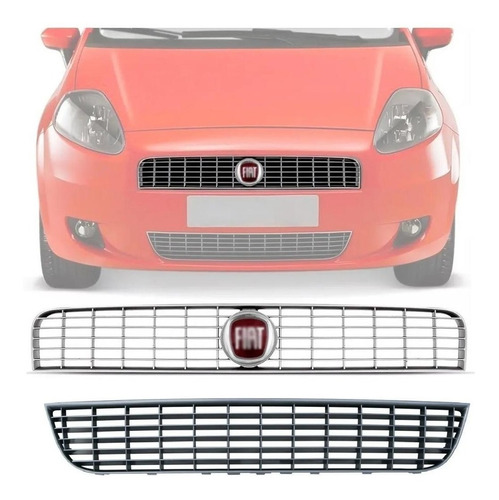 Kit Grade Fiat Punto Superior Inferior Cinza Com Emblema