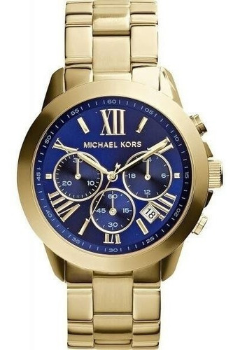 Relógio Michael Kors Mk5923 Bradshaw Dourado Azul E