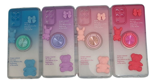 Funda De Oso Con Anillo Para Samsung A12 Lila