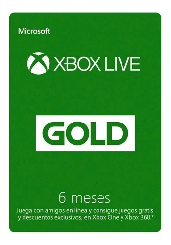 Imagen 1 de 1 de Xbox Live Gold 6 Meses, Entrega Inmediata