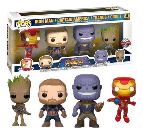 Funko Pop 4 Pack Iron Man Captain América Thanos Groot Exc