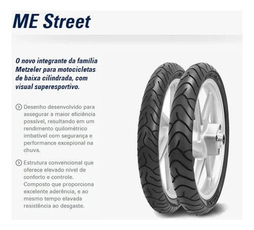 Pneu Metzeler 100/80-18 Me Street Tl 59p Traseiro Fazer 150
