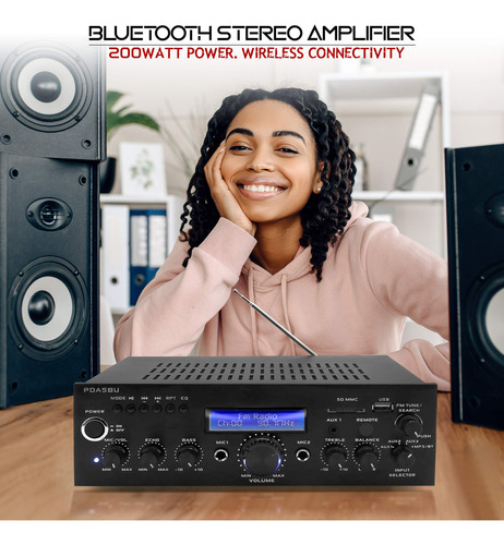 Pyle PDA5BU.5 Bluetooth Home Power Amplifier 200 Watt Audio Stereo Aux In 2 Karaoke Microfono Input