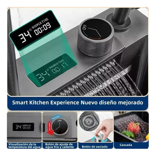 Vasoyo Fregadero De Cocina De Lujo Acero Inoxidable Nano Cascada Fregadero De Cocina Acero Con Led Temperatura Displa fregadero De Piano De Sirena 75x46