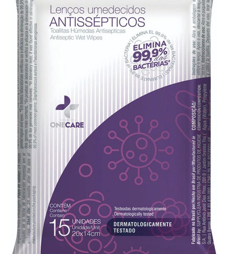 Lenços Umedecidos Antisseptico One Care-sache C/15 Un 20x14