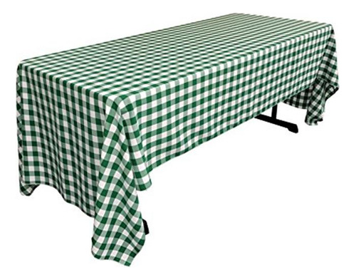 La Linen Rectangular Checkered Tablecloth, Hunter Green