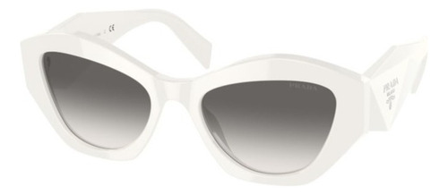 Gafas de sol Prada Pr 07ys, color blanco, montura blanca, color varilla blanca, color gris degradado, diseño irregular