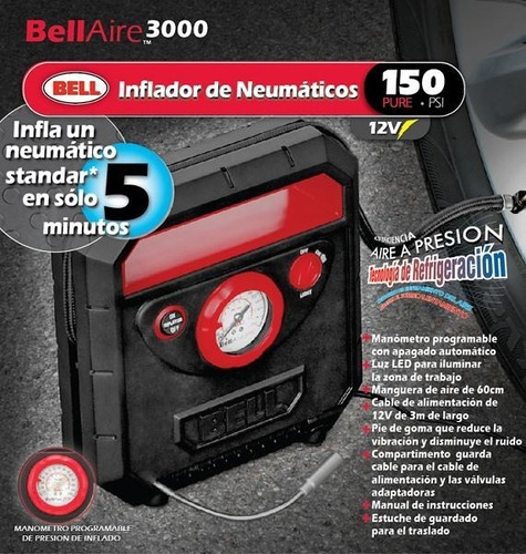 Mini Compresor Bell Inflador Led Infla 5 Min Auto Moto 12v
