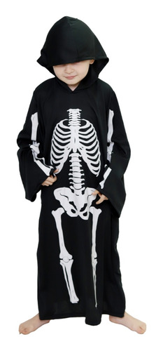 Disfraz Tunica Con Capucha Esqueleto Clasico Halloween Infantil Unisex