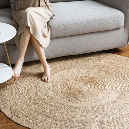 Alfombra Redonda De Rattan Grande Sala De Estar Dormitorio Diseño De La Tela Beige