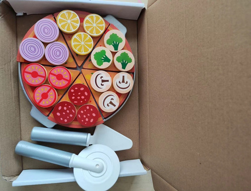 Imagen 3 de 7 de Pizza Juguete Didáctico De Madera Para Niños