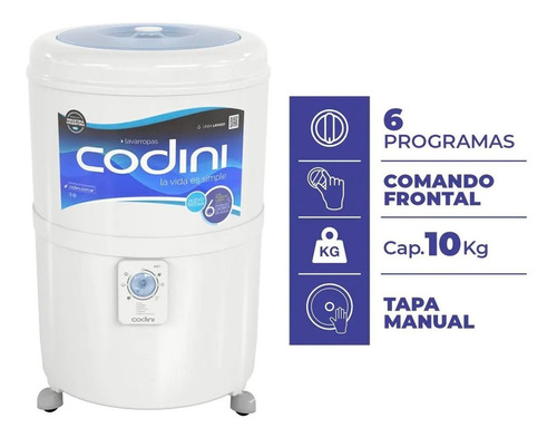 Lavarropas Semiautomático Codini Silent 4051 Blanco 10kg