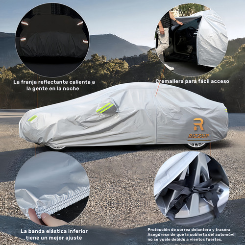 Rizzup® funda 5.3m protector universal para carro anti polvo sol viento lluvia impermeable plateado