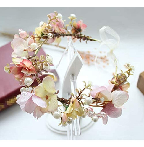 Llinfflr Perla Corona De Flores Guirnalda Floral Diadema Flo
