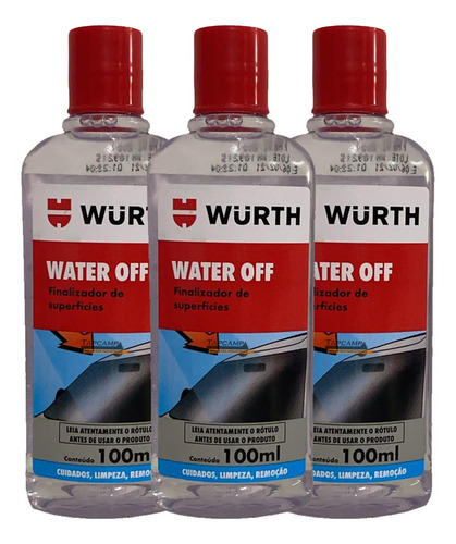 Kit 03 Water Off Wurth Cristalizador Vidros Para Brisas Água