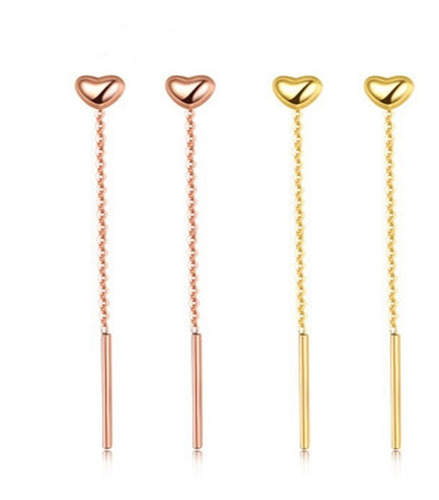 Imagen 2 de 4 de Aros Largos Cadena Corazón 3d 18k