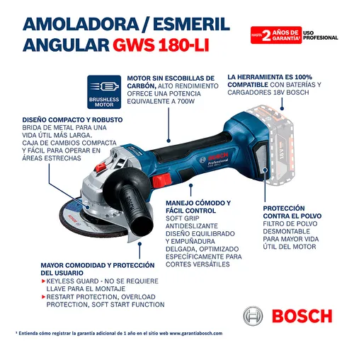 Esmeril Inalámbrico Bosch Gws 180-li,18v Sb