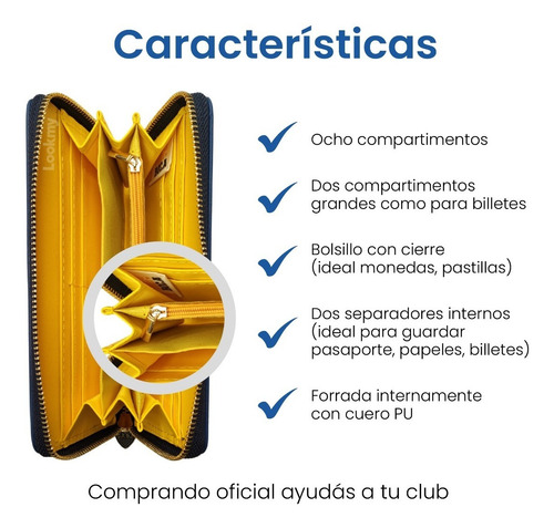 Imagen 4 de 10 de Billetera Dama En Cuero Fútbol Boca Juniors Oficial Mujer
