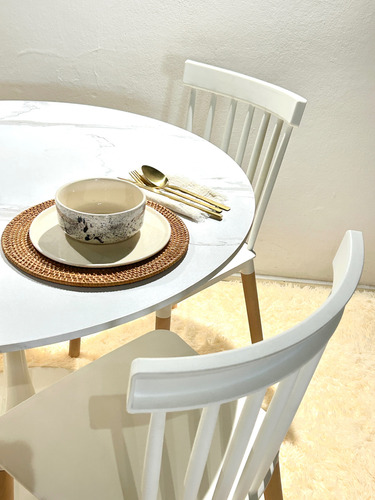 Mesa De Comedor Tulip Redonda Simil Marmol 120cm Blanco Simil Marmol Blanco