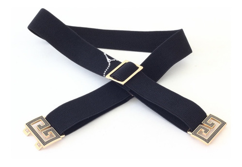 Imagem 3 de 3 de Lindo Cinto Feminino Elástico Preto Fivela Dourada Encaixe