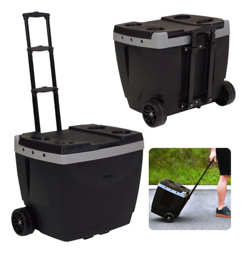 Cooler 42 L Rodas E Alça + Guarda Sol+ Banqueta Pesca/ Praia