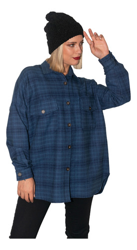 Camisa Oversize Leñadora Mujer Azul Blackmapa