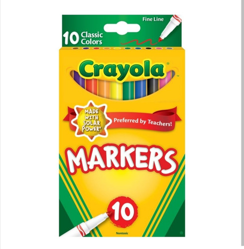 Marcadores Escolares Crayola Caja De 10 Punta Fina