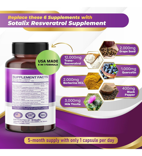 Resveratrol Grape Seed, Quercetin+ Berberina 5 Meses
