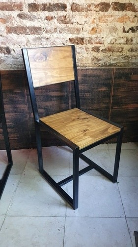 Imagen 2 de 6 de Silla Industrial Hierro Y Madera Maciza Reforzada 40x45x80cm