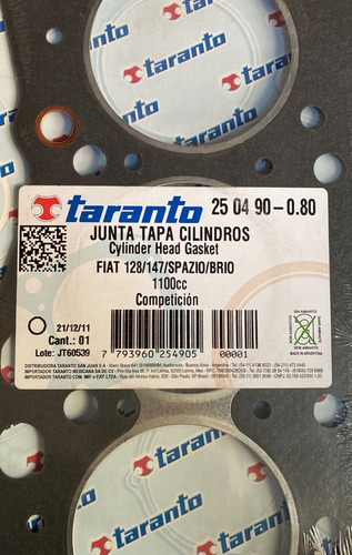 Imagen 2 de 2 de Junta Tapa Cilindro Competicion Fiat 1.5 - 0.8 Mm
