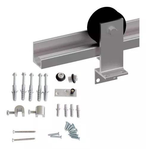 Kit Porta De Correr Em Inox Escovado Trilho 2m