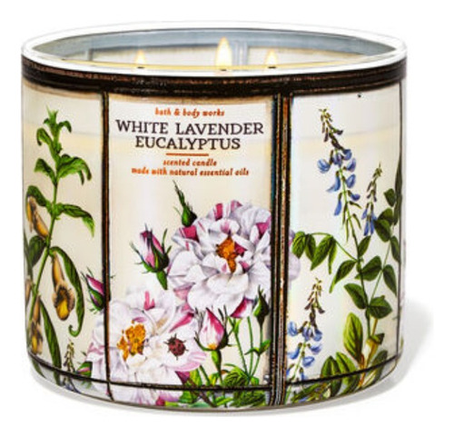 Bath And Body Works - Vela Grande 3 Mechas Color Flores Fragancia White Lavender Eucalyptus