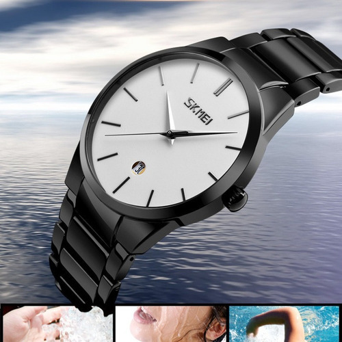 Reloj De Pulsera Impermeable De Cuarzo De Lujo Skmei Color Del Fondo Azul