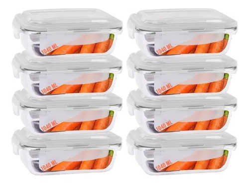 comprar Conjunto Com 8 Potes Vidro 1040ml Hermético Marmita 4 Travas