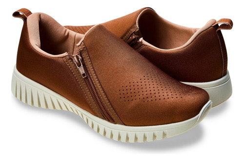 Tênis Casual Feminino Ae22039 Com Calce Fácil Marrom Usaflex