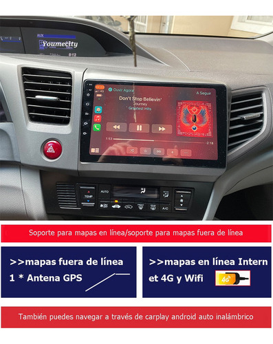 Auto Radio Estéro Android Gps Carplay Para Honda Civic 2012