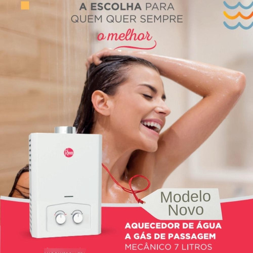 Aquecedor 7 Litros Mecânico Com Sensor De Fluxo Glp Rheem