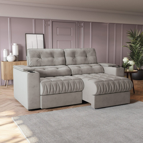 Sofá 230 Cm Com Porta Copos Retrátil E Reclinável Jewt