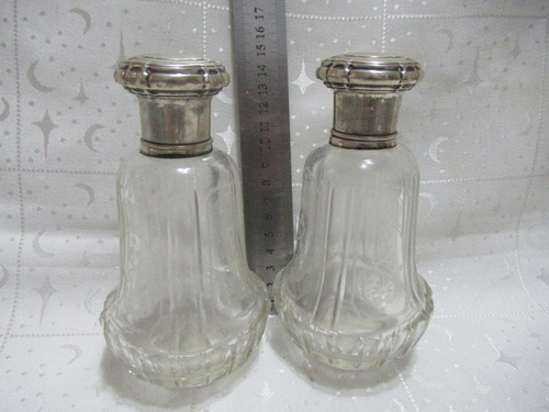 Antiguo Par Perfumeros Botellas Cristal Plata 800 (15101) (Usado)
