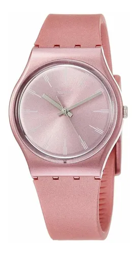 corte largo cero Ejecución Reloj pulsera Swatch Originals Pastelbaya de cuerpo color rosa, analógico,  para mujer, fondo rosa, con correa de silicona color rosa, agujas color  gris, dial blanco, bisel color rosa y hebilla simple