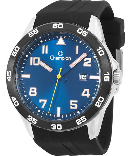 Relógio Champion Masculino Azul Pulseira Silicone Preta 