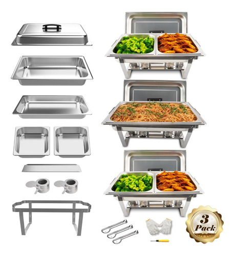 Juego De 3 Platos Rectangulares Para Buffet, 8 Cuartos De Ga