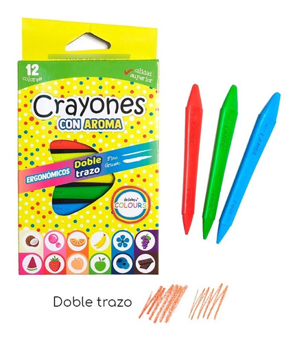 Crayones Doble Trazo Con Aroma Dibujo X 12 Colores Colours