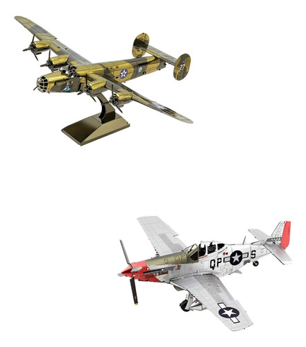 Pack 2 Puzzles 3d Metal, Bombardero B24 + Avión Mustang