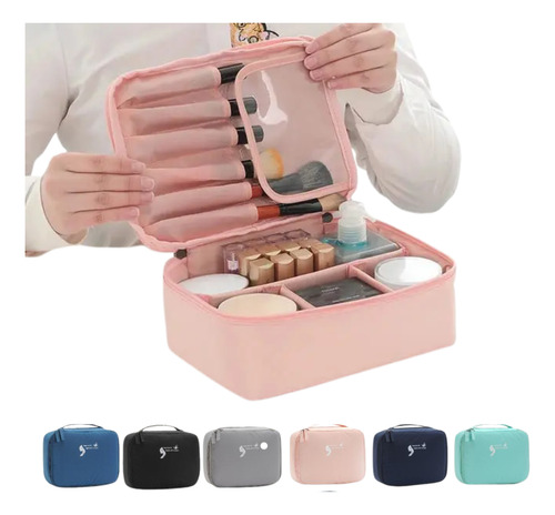 Porta Maquillaje Con Divisiones Y Porta Brochas Negro