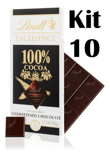 Kit 10 Chocolates Amargo Lindt 100% Cacao Excellence - 500g