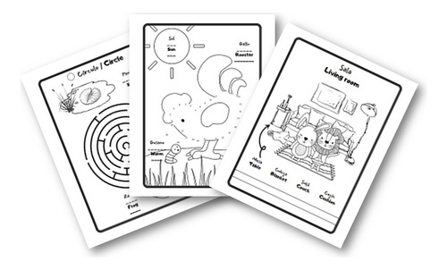 Imagen 2 de 4 de Libro Español Ingles Bilingue Para Colorear Niños Imprimible