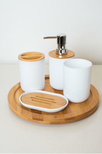 Set X4 Para Baño Nordico Blanco Con Bamboo